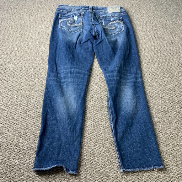 Silver Jeans‎ Womens Jeans 29 Blue Dark Wash Denim Distressed Suki Skinny Crop - Picture 6 of 13